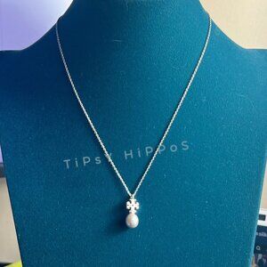NEW! Tory Burch Silver Kira Pearl Drop Necklace